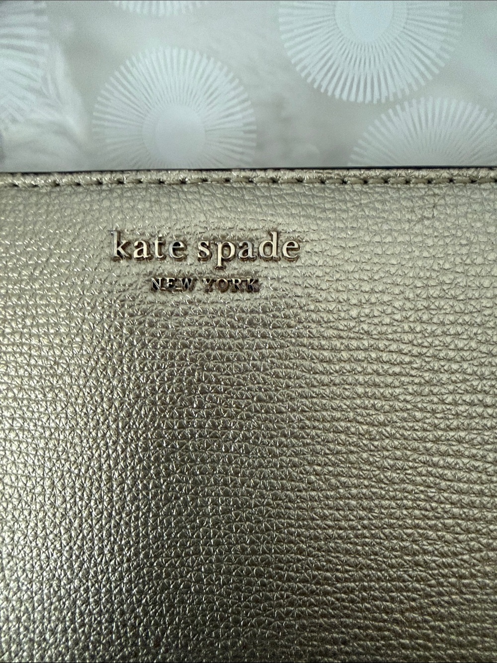 Kate Spade like new metallic gold leather wristlet clutch, 8”x4”x.05”